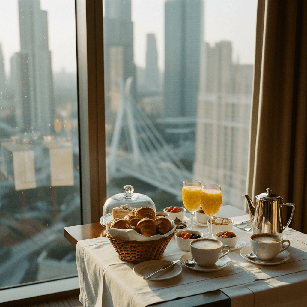 豪華なホテルの朝食で始まる優雅な朝。年会費以上の価値を体験する瞬間。