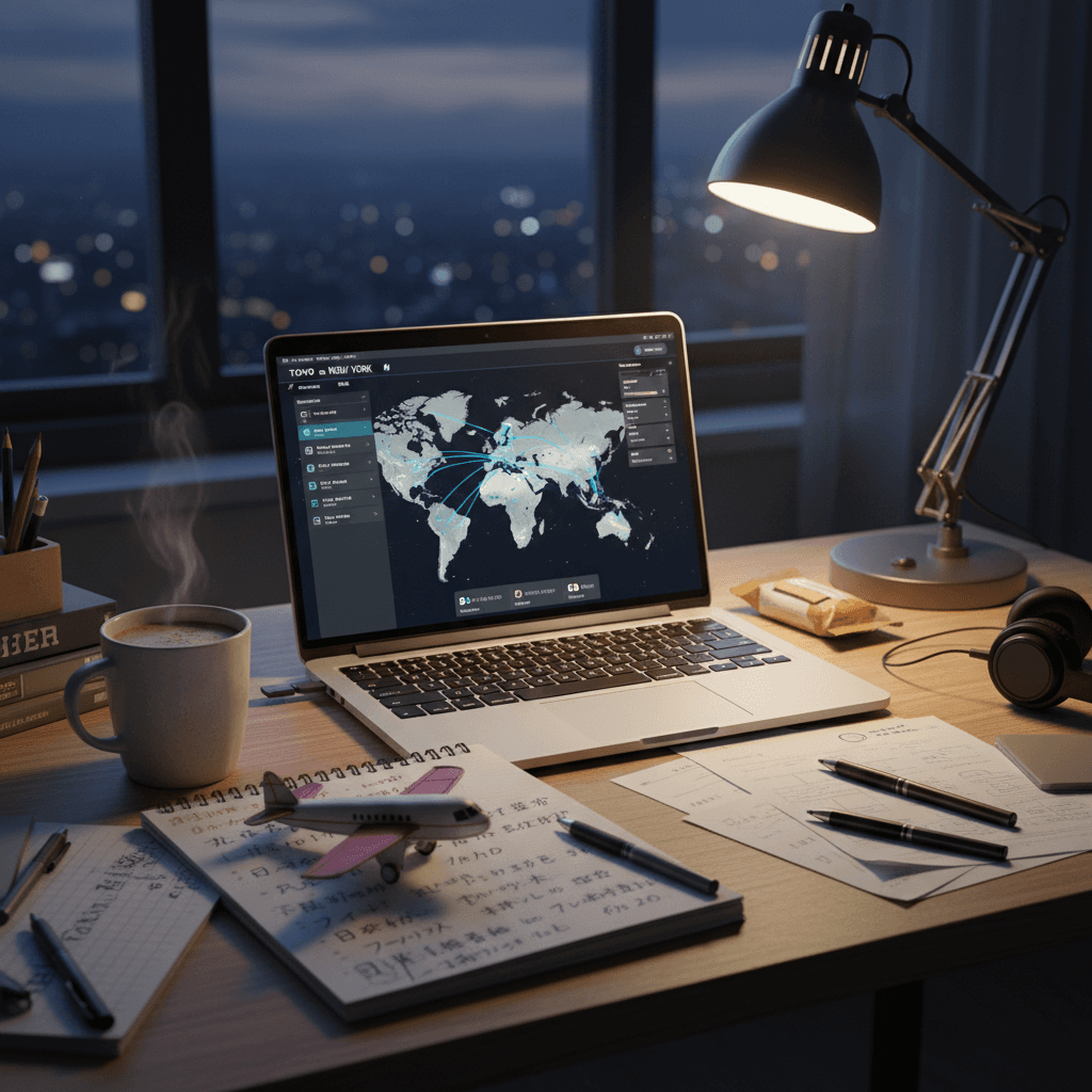 卒業旅行の夢を膨らませる学生のデスク