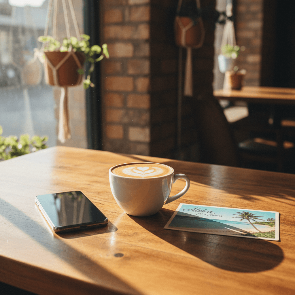 カフェでリラックスしながら、次の旅先を計画する贅沢な時間