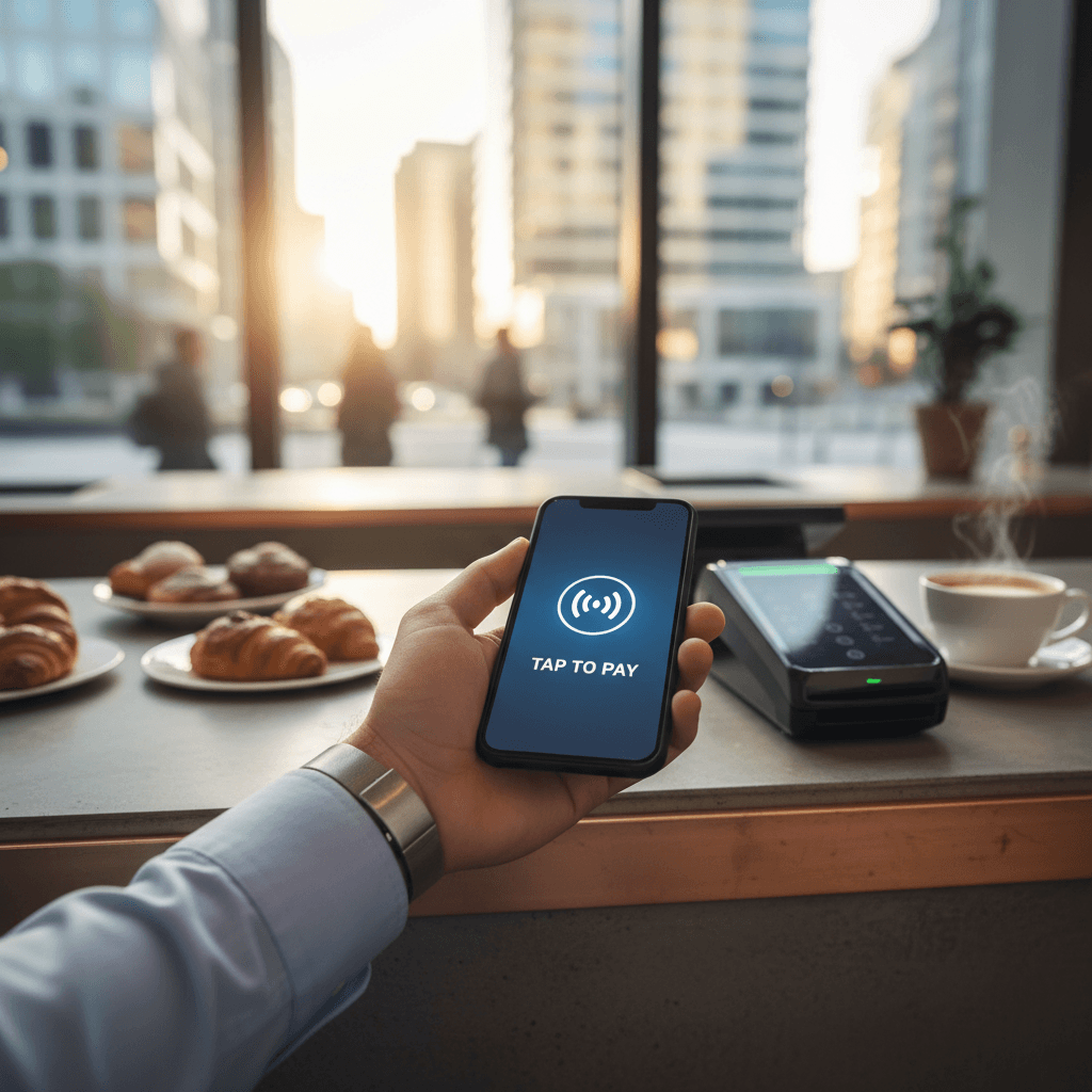 オフィス街のカフェでの支払いシーン