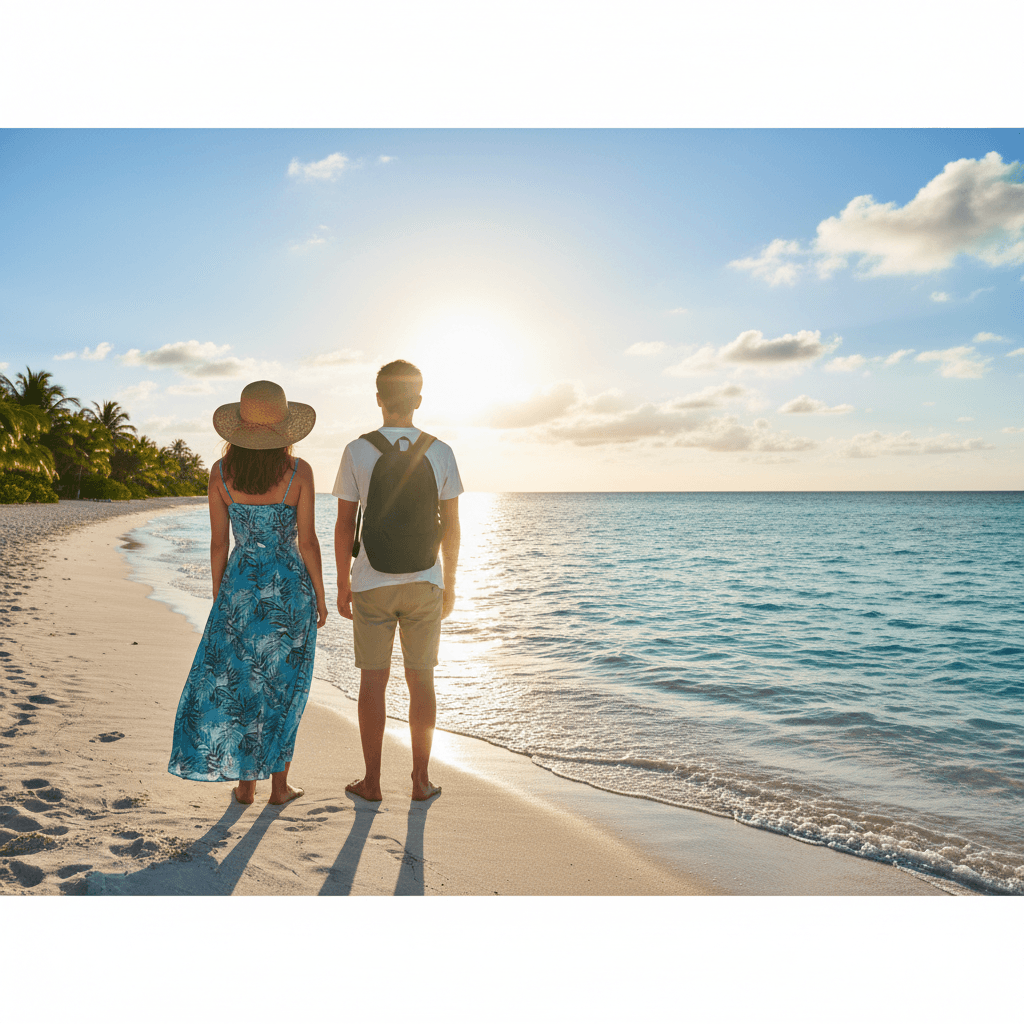 青い海を見つめる卒業旅行のワンシーン