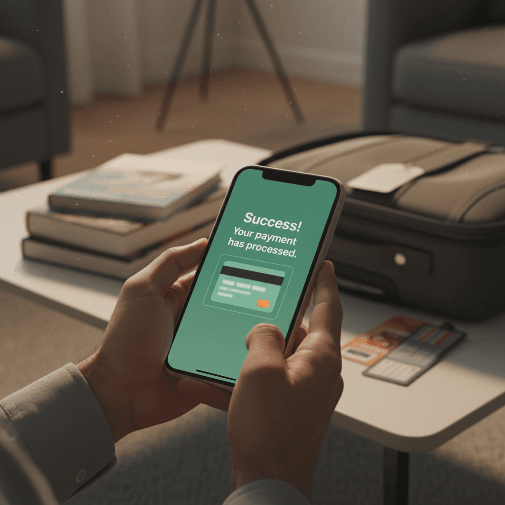 出発直前の準備でスマホを活用する様子
