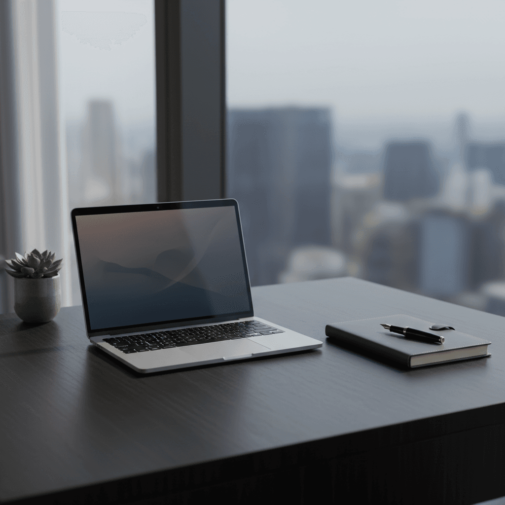 効率的なワークスタイルを象徴する、整理されたデスクと高級感のある文房具