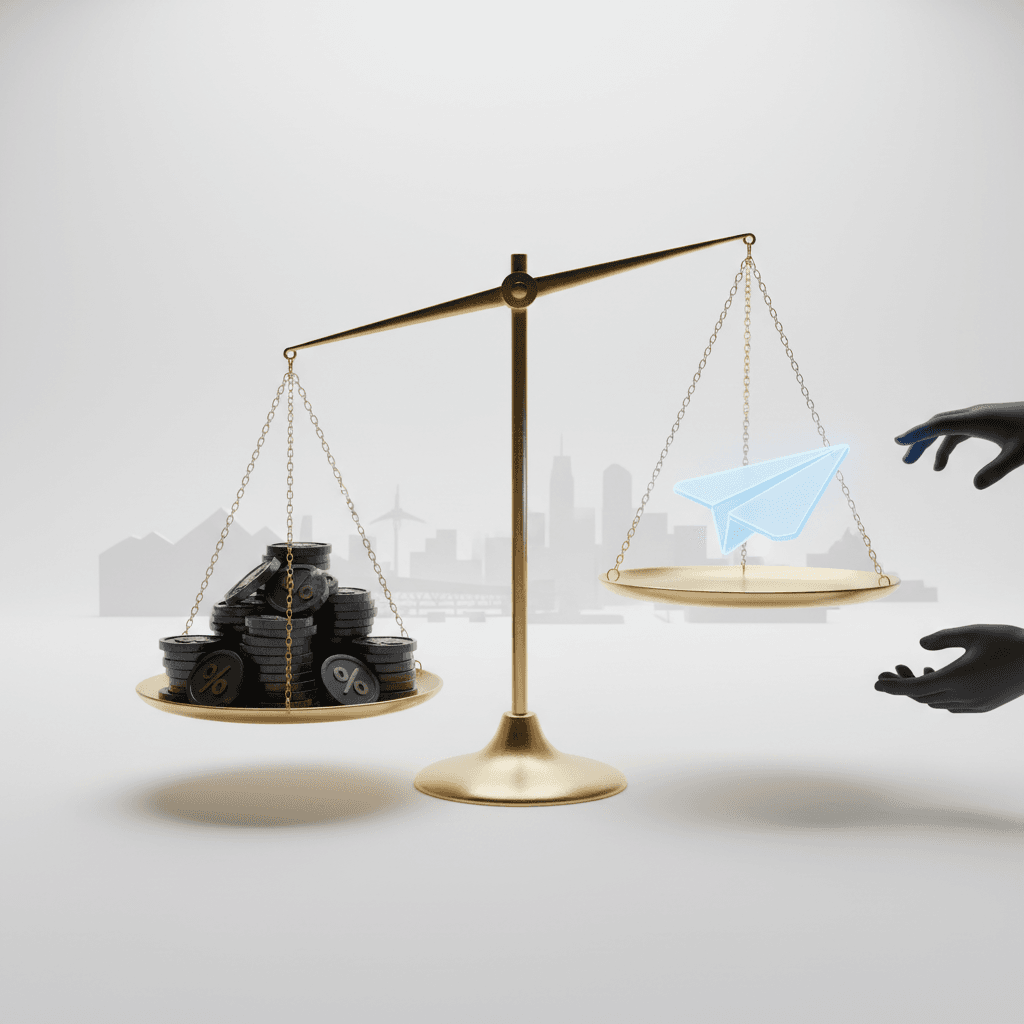 コストとベネフィットのバランスを示す天秤のイメージ