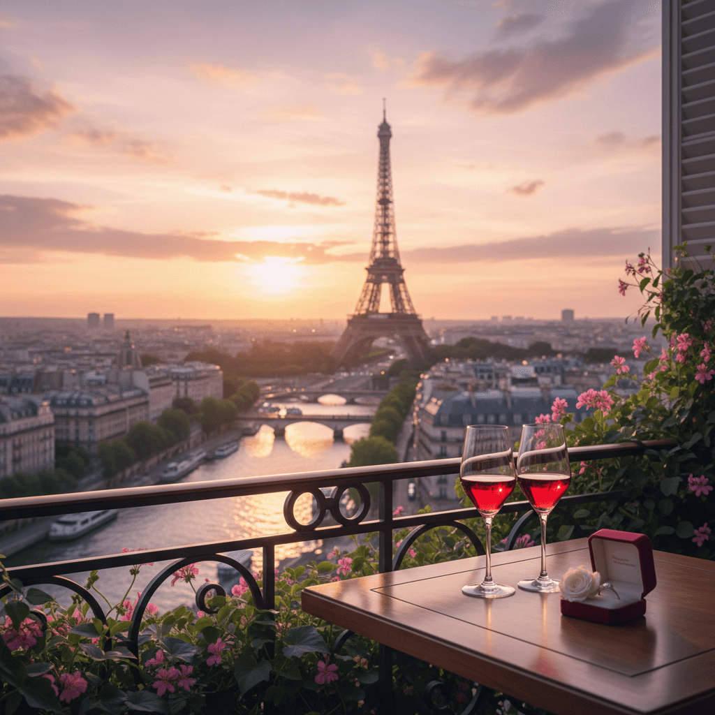 パリのエッフェル塔を背景にしたシャンパングラス