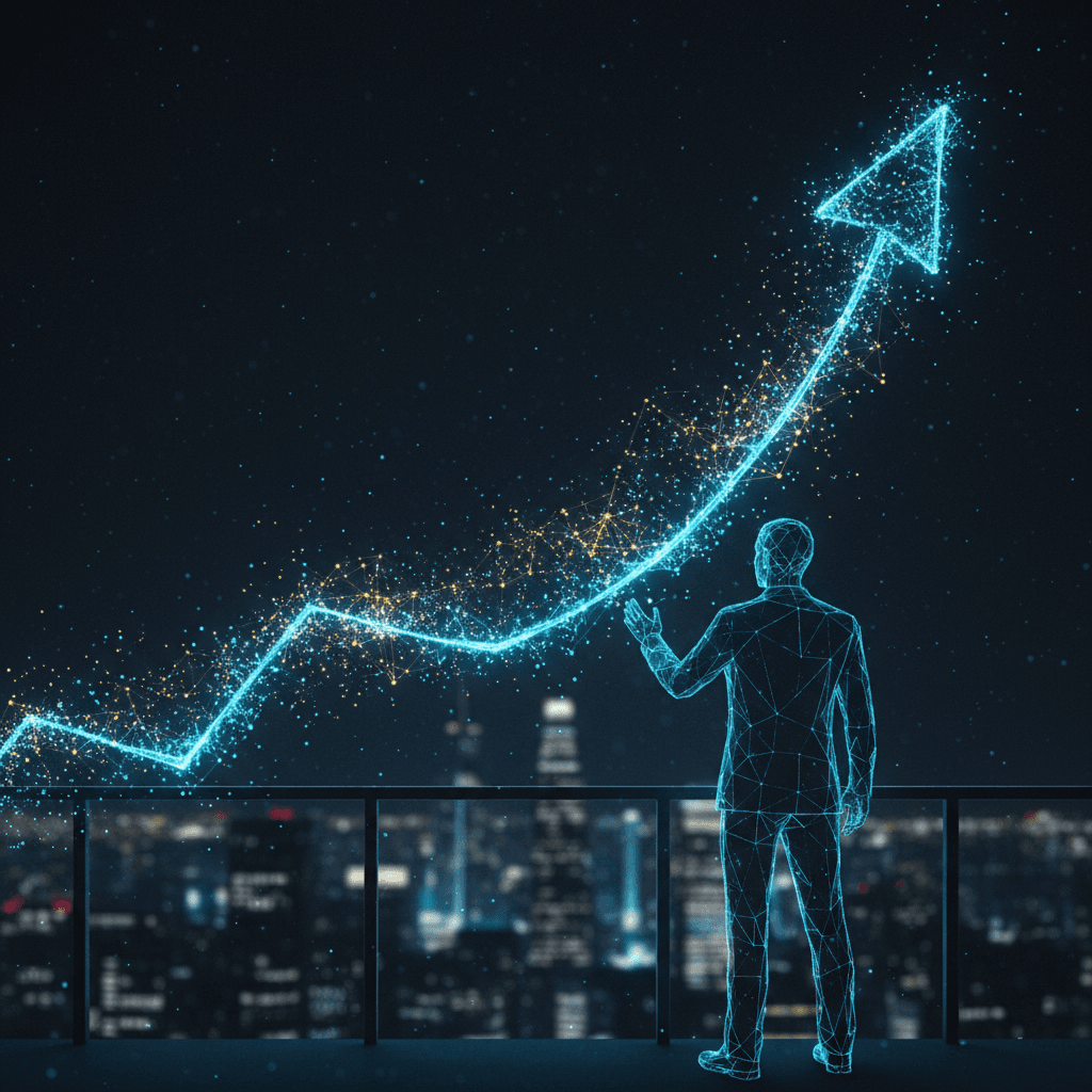 上昇するグラフと光の粒子