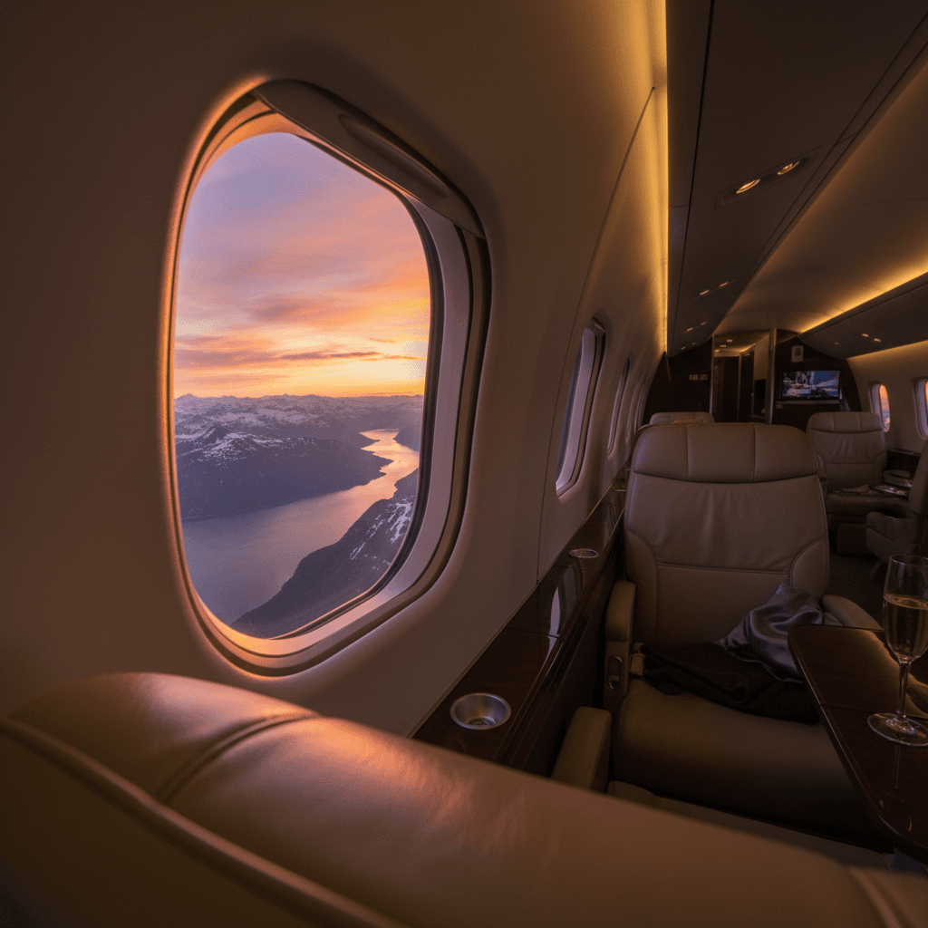 北欧の空を飛ぶビジネスクラスのイメージ