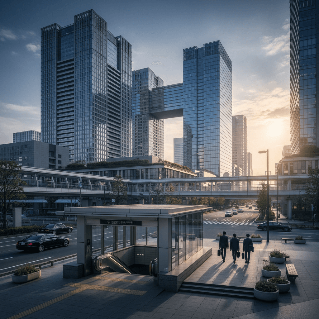 東京のオフィス街と地下鉄の入り口