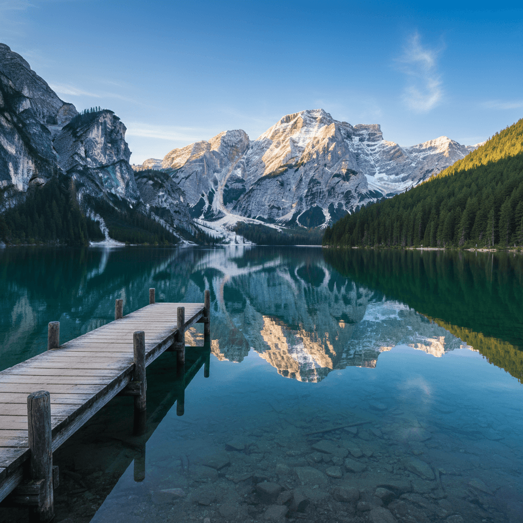 静寂に包まれた、誰もいない美しい湖畔の風景