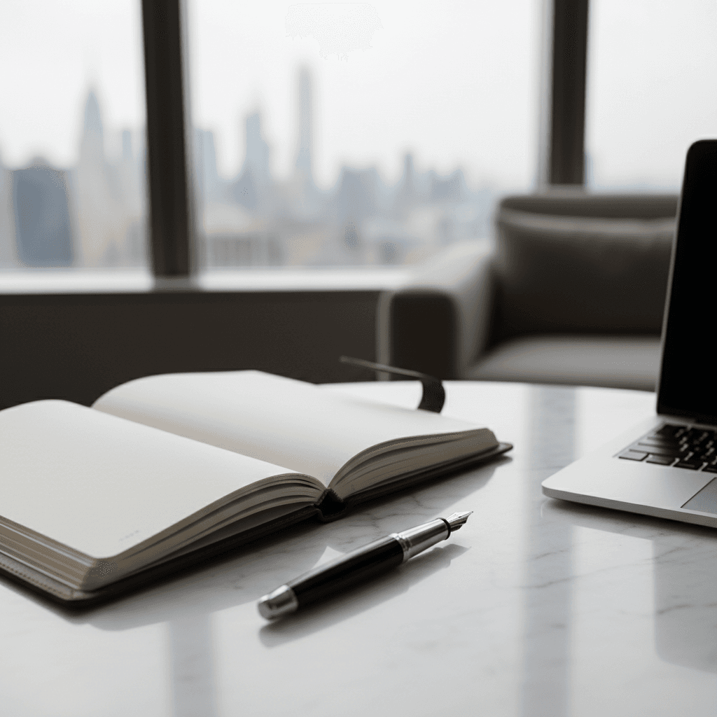 上質なレザーのオーガナイザーと高級感のあるデスク小物