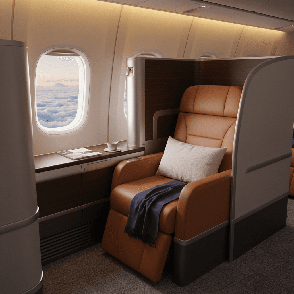 ビジネスクラスの快適なプライベート空間