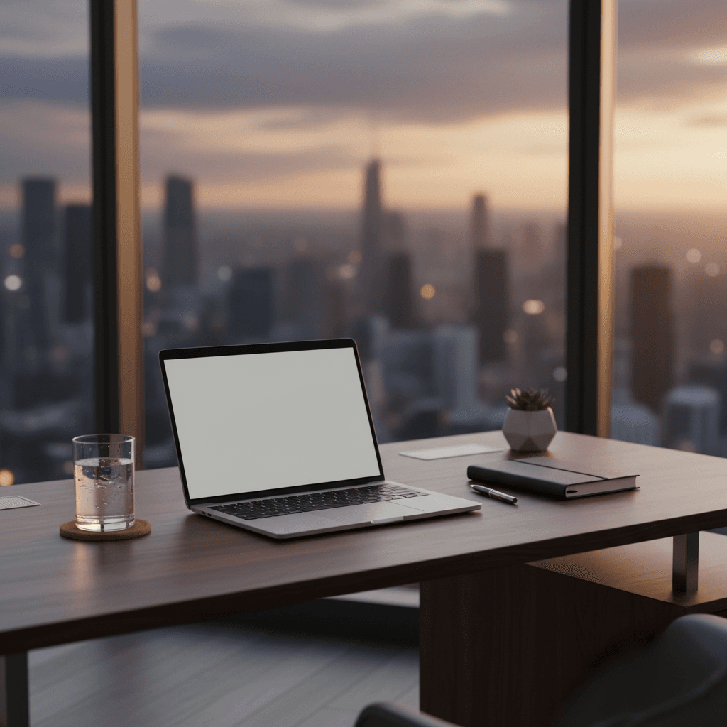 戦略的な経営判断を行う若手経営者のデスク風景