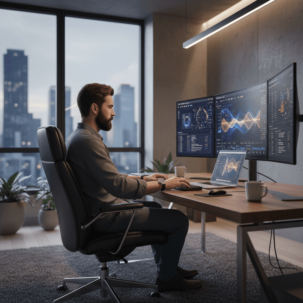 クリエイティブな作業に没頭するプロフェッショナルのデスク環境