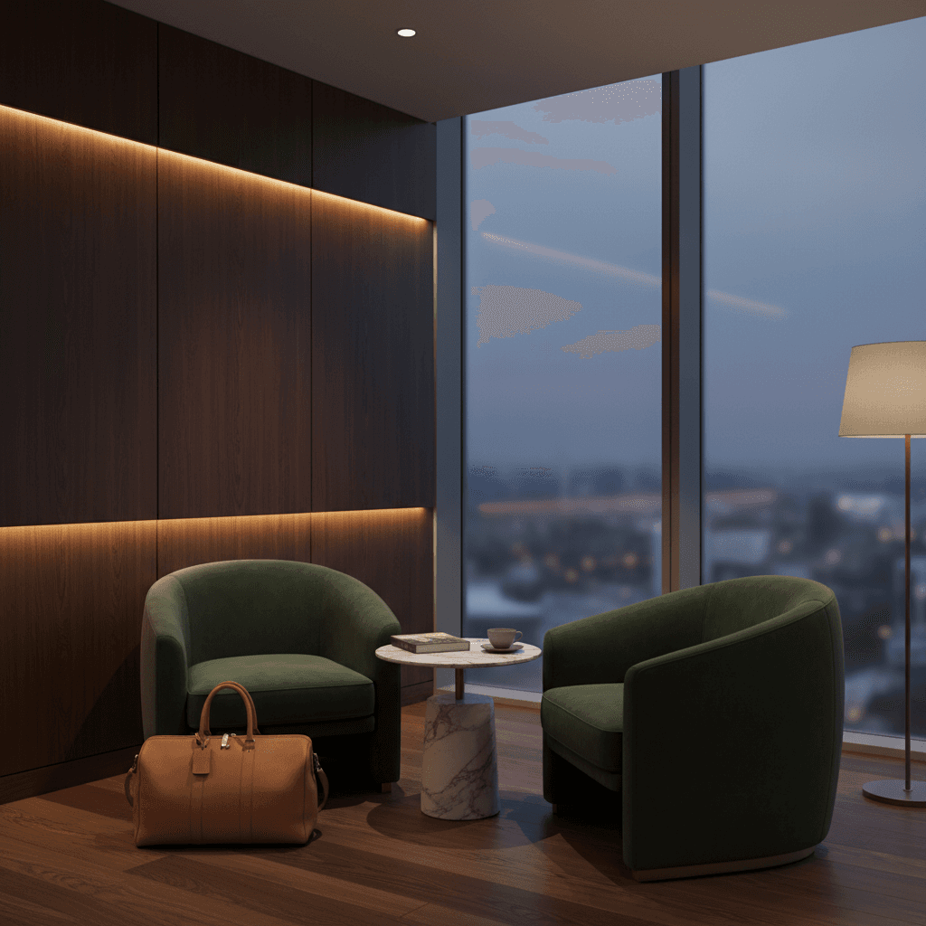 ラグジュアリーな空港ラウンジの静かな一角