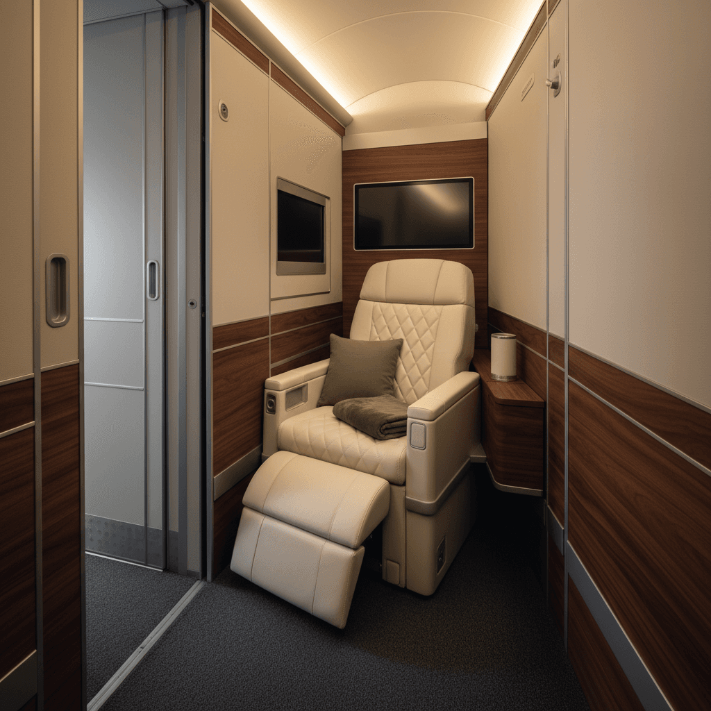 洗練されたファーストクラスのキャビン内装