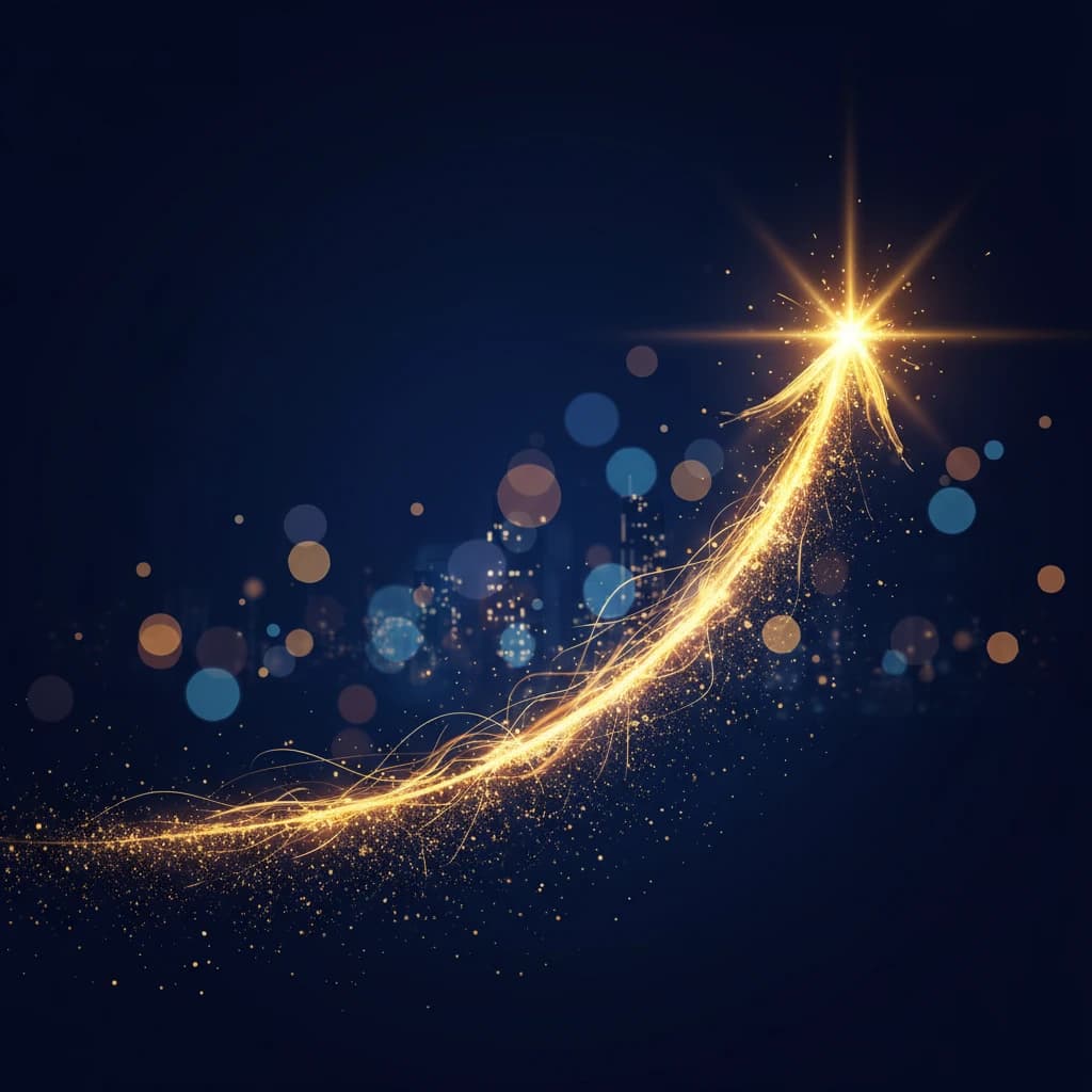 A conceptual visualization of a growing graph made of glowing light lines, symbolizing business growth and financial stability against an abstract dark blue background.