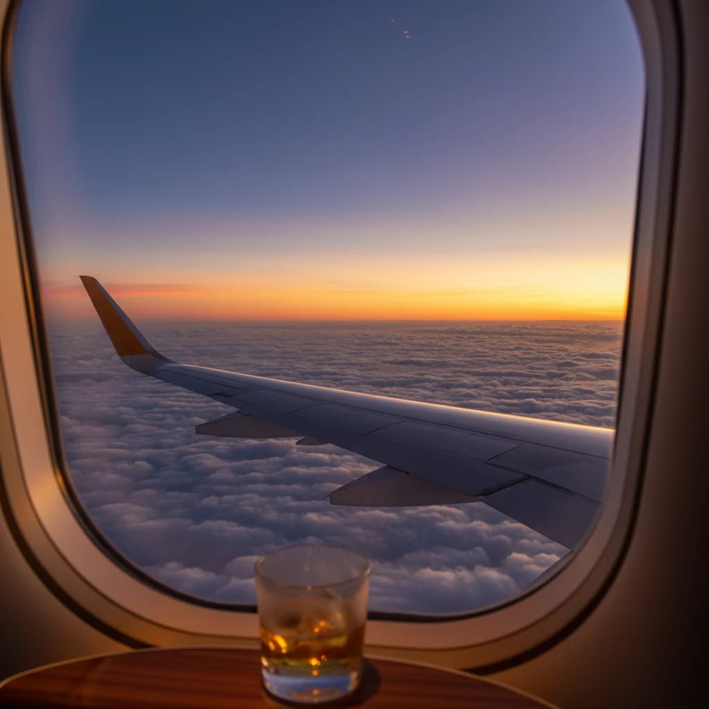 飛行機の窓から見える美しい雲海と翼