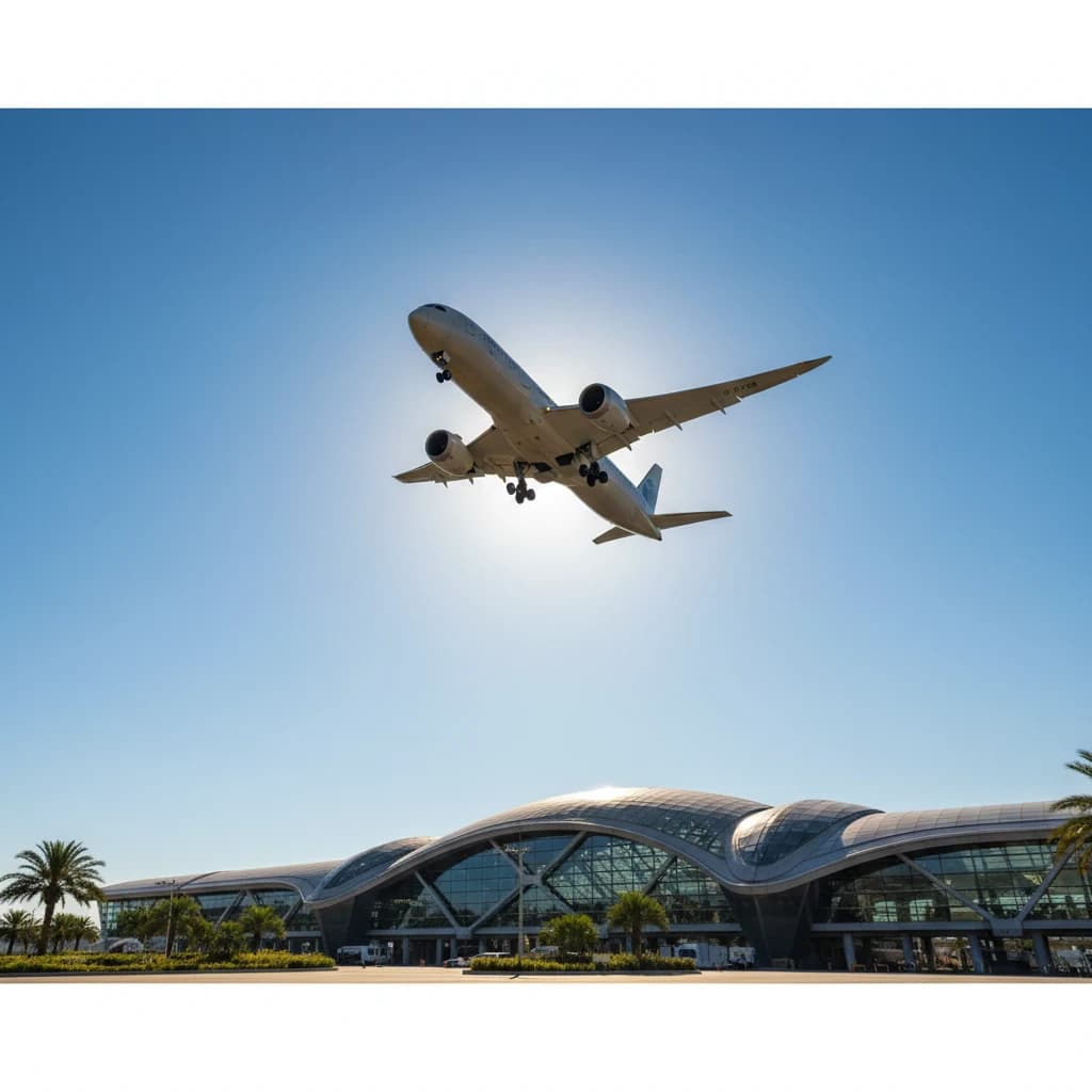 青空へ向かって飛び立つ飛行機