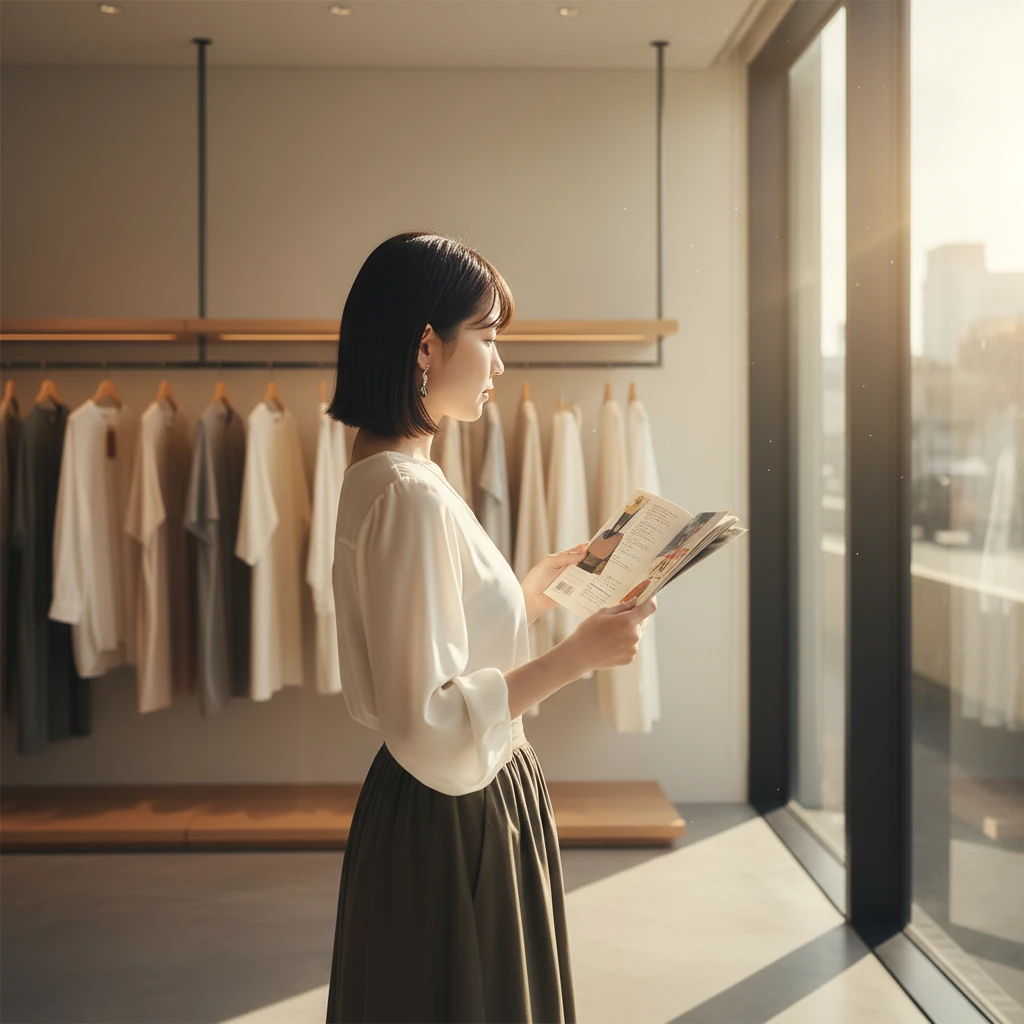 旅行雑誌を眺めながら夢を膨らませる20代女性