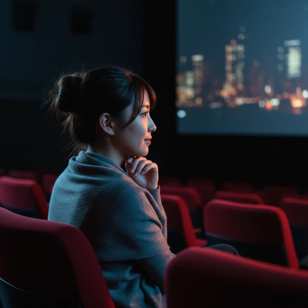 映画館でスクリーンを見つめる20代女性の横顔