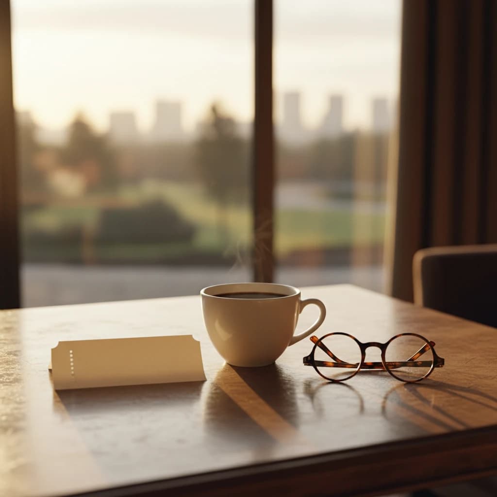 カフェのテーブルに置かれた映画のチケットとコーヒー