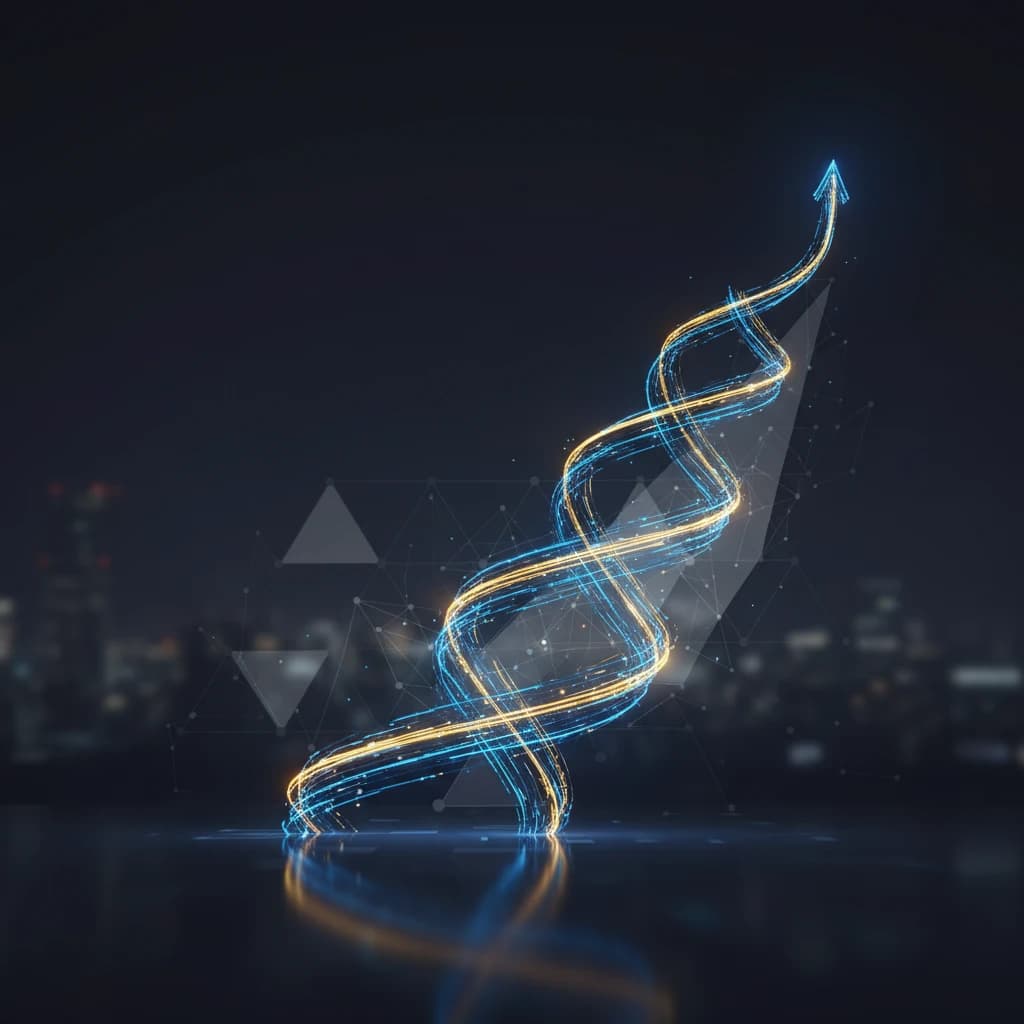 Abstract visualization of business growth and financial success with glowing lines and blue tones.