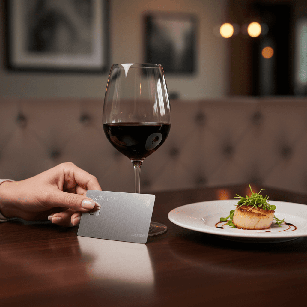 レストランでスマートに決済をする手元。上質な時間を過ごしている雰囲気