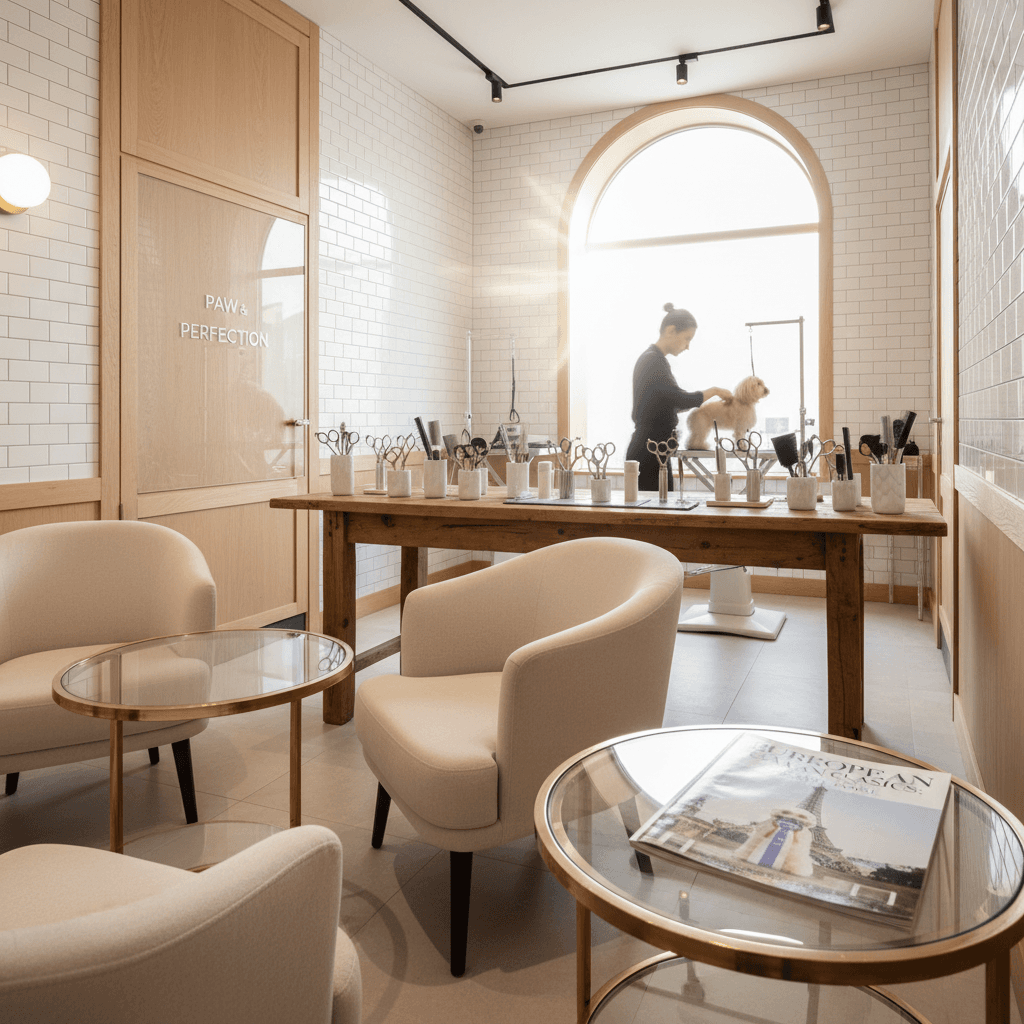 洗練されたトリミングサロンの風景と海外への憧れ