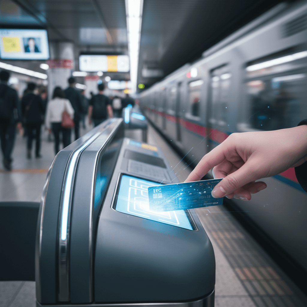 地下鉄の改札でスマートに決済する瞬間の手元