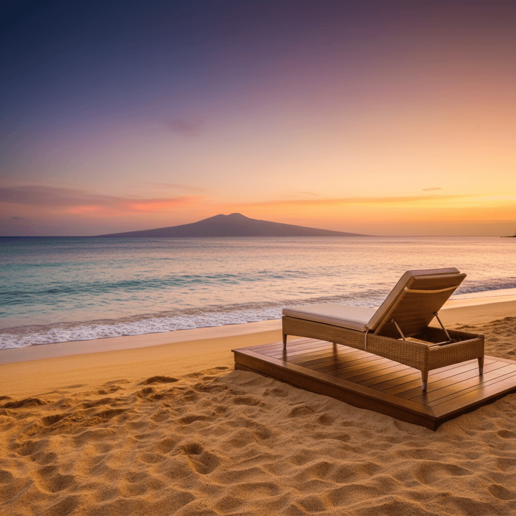 穏やかなハワイのビーチと遠くに浮かぶ島影