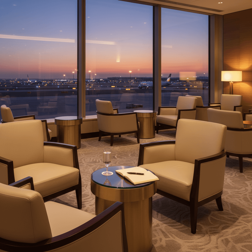 高級感のある空港ラウンジで静かに過ごすひととき