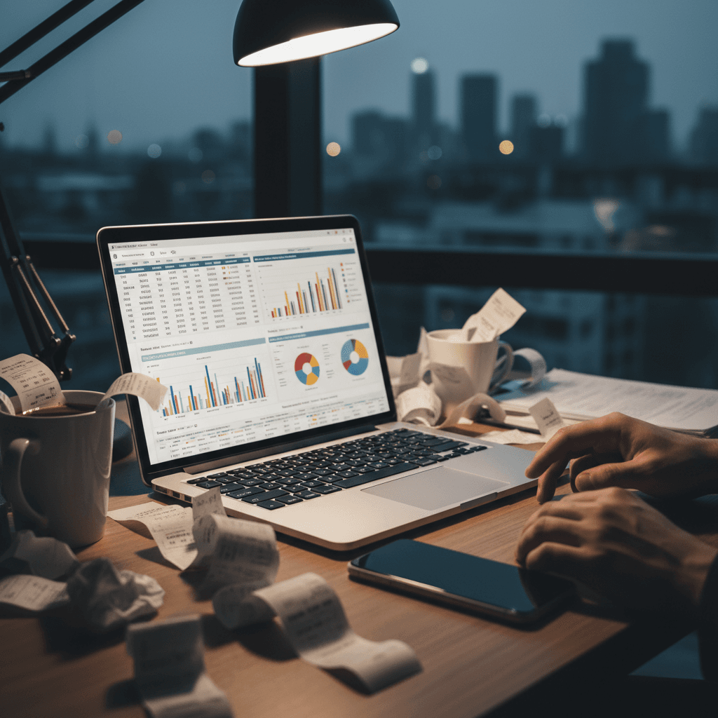 経理作業に追われるデスクの風景