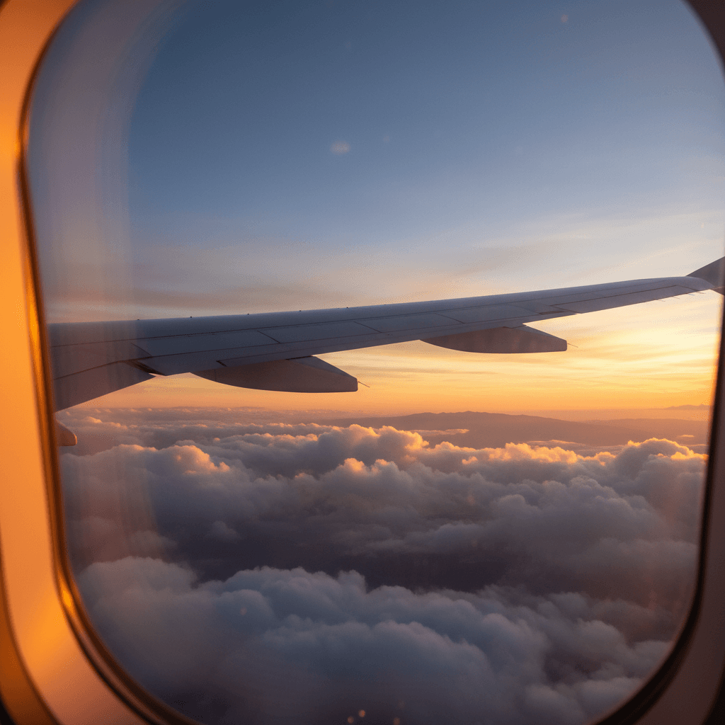 空の旅への期待を高める飛行機の翼